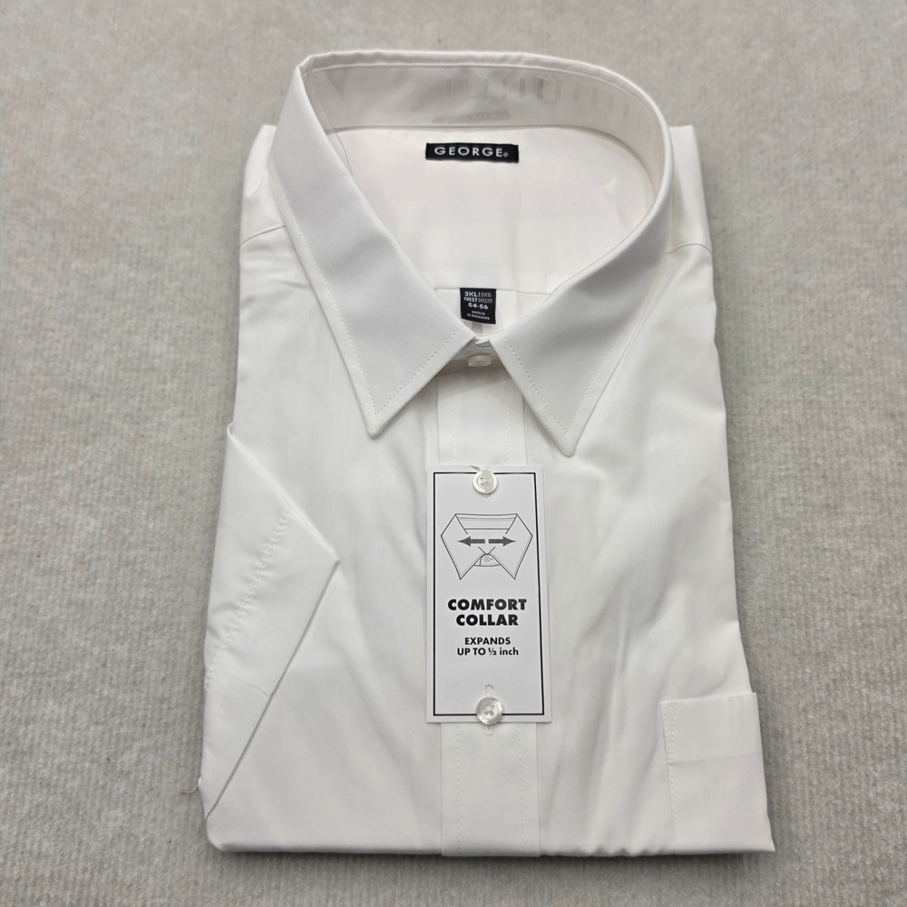 NEW George Dress Shirt Men 3XL White Short Sleeve Comfort Collar Button Down
